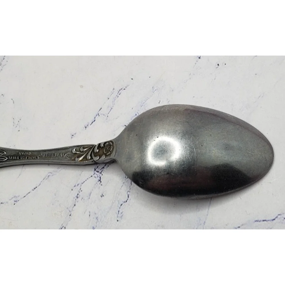 Vintage Interpur Japan Stainless Steel Floral Pattern Mid Century Spoon